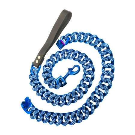 Manufacturer Custom Stainless Steel Chains Blue Diamonds Dog Leash With Blue Dog Collar